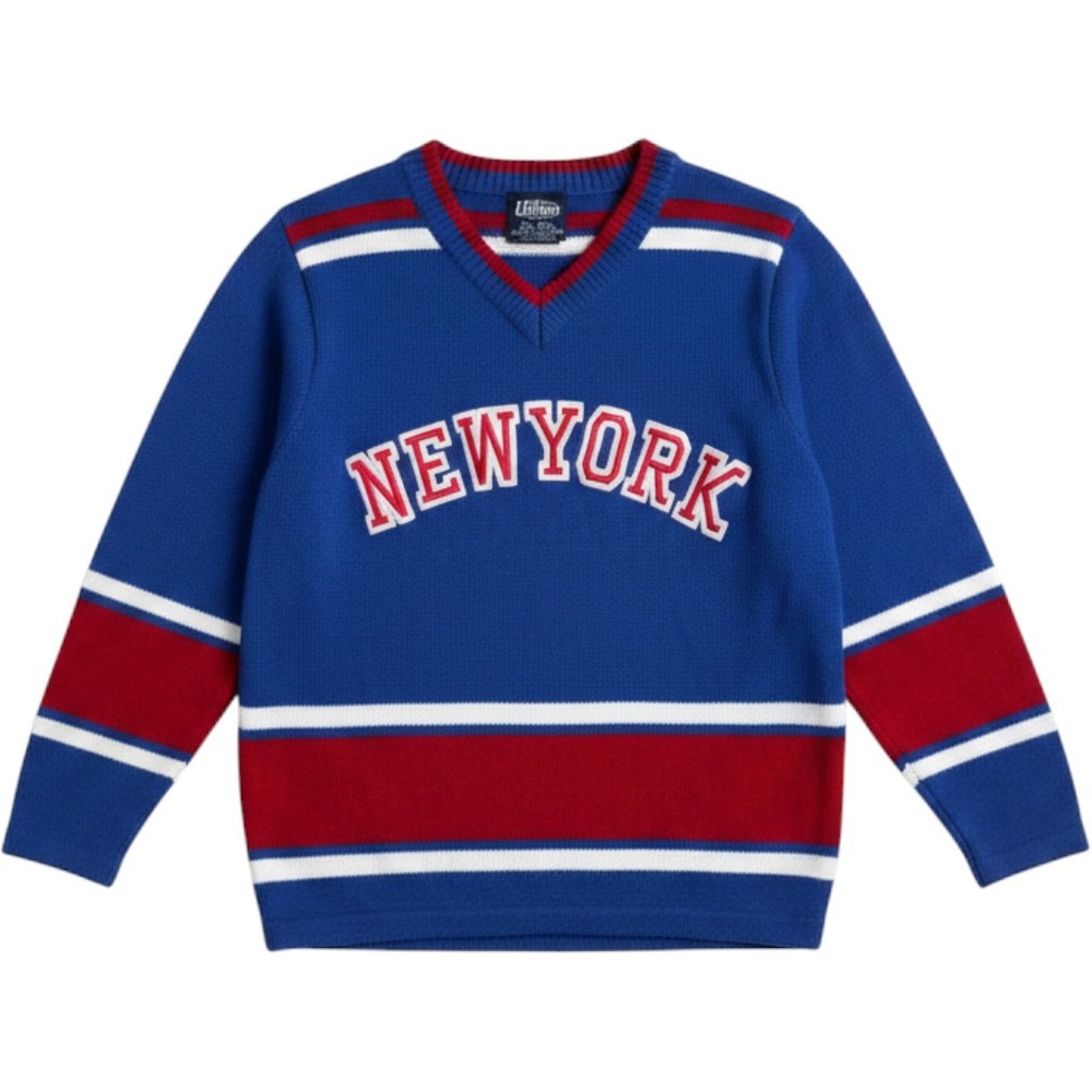 Urban Extreme Kids New York V-Neck Knit Sweater Blue Red White Striped Size 8/10